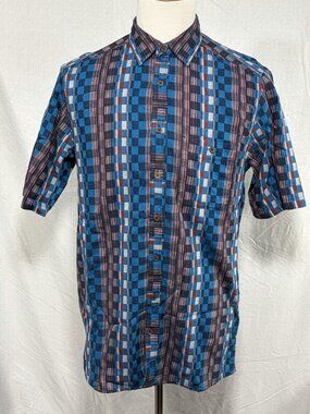 Men’s Sz MT Territory Ahead Short Sleeve Shirt Striped Checkered Pattern S/S
